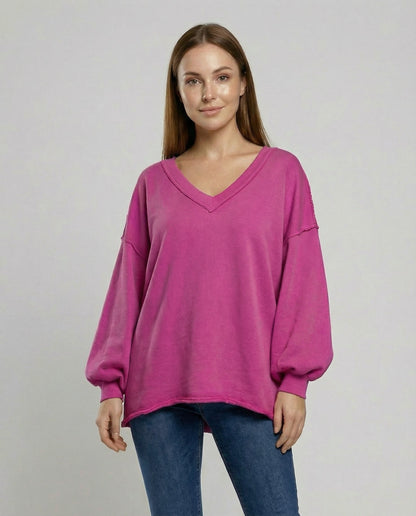 Damen Oversized Sweatshirt V-Ausschnitt - Norvielle