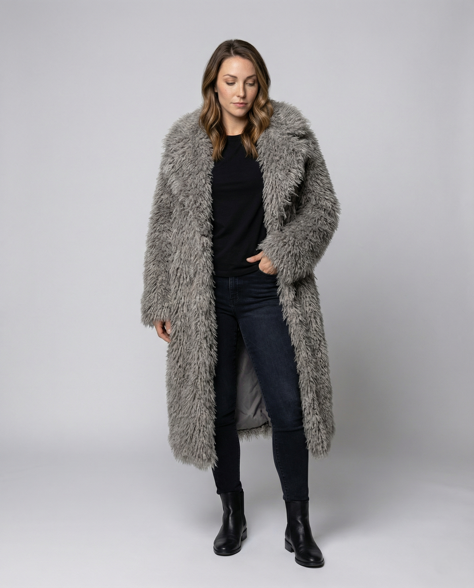 Damen Kunstfellmantel Lang Winter - Norvielle