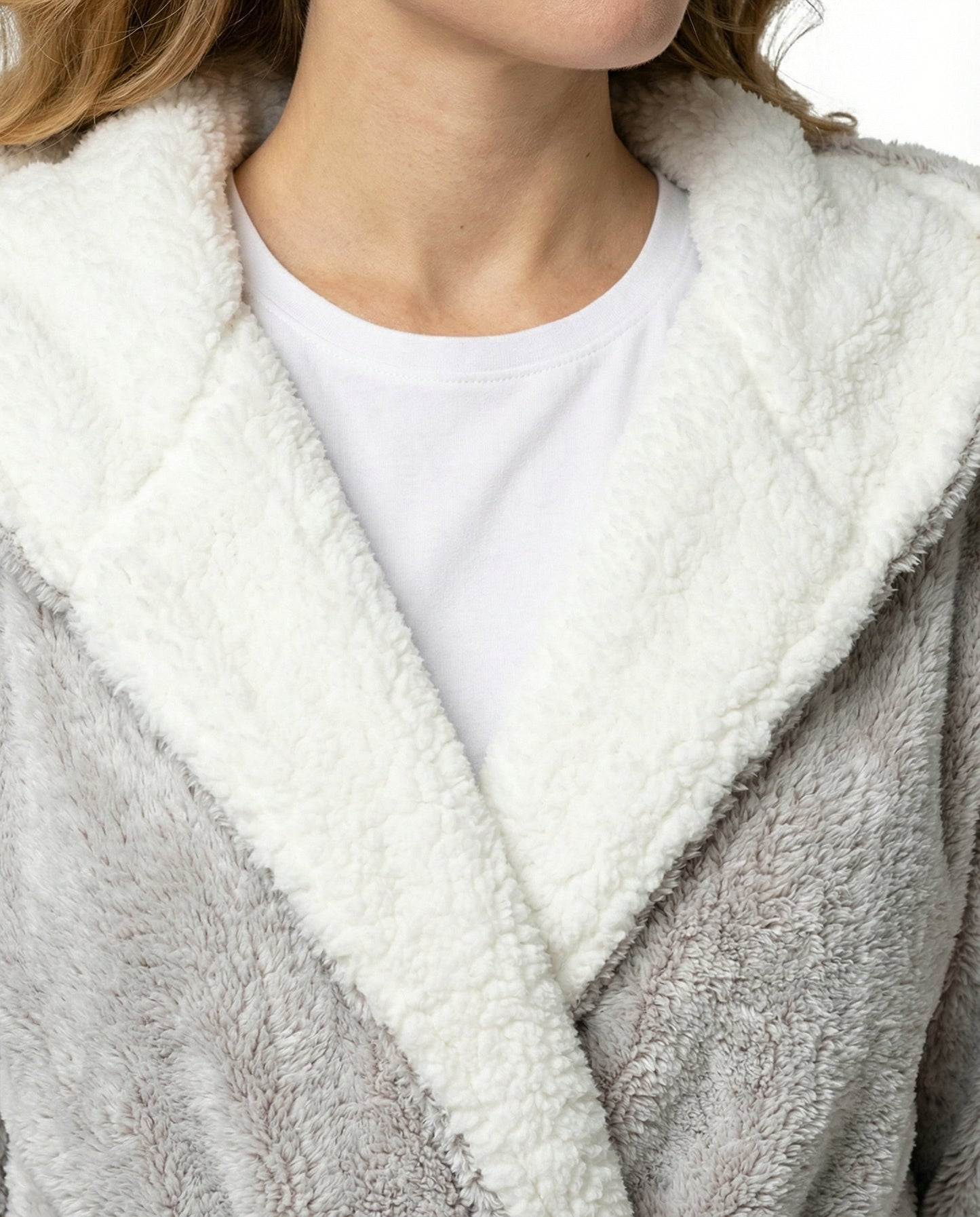 Damen Fleece Morgenmantel Weich Kuschelig Grau