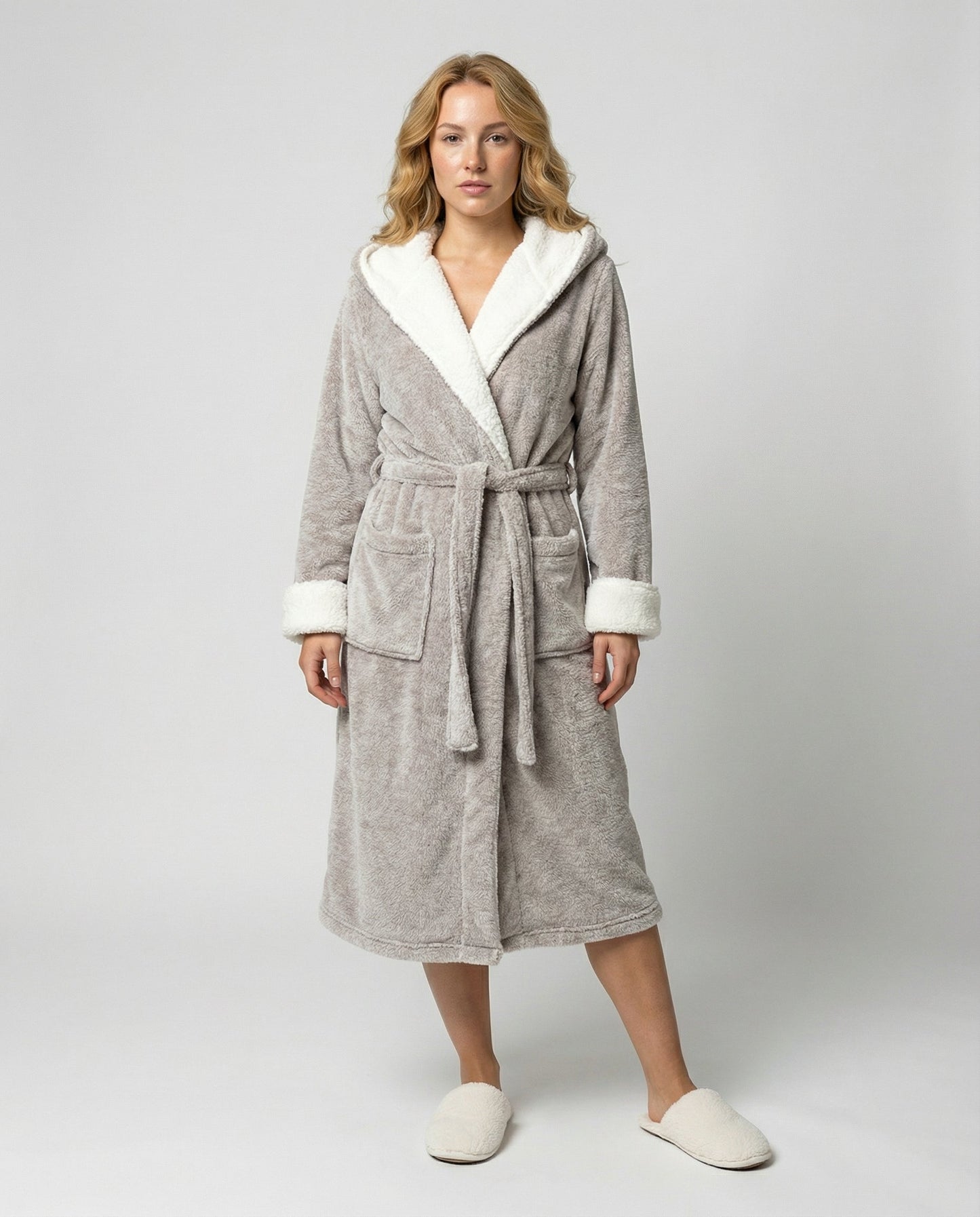 Damen Fleece Morgenmantel Weich Kuschelig Grau - Norvielle