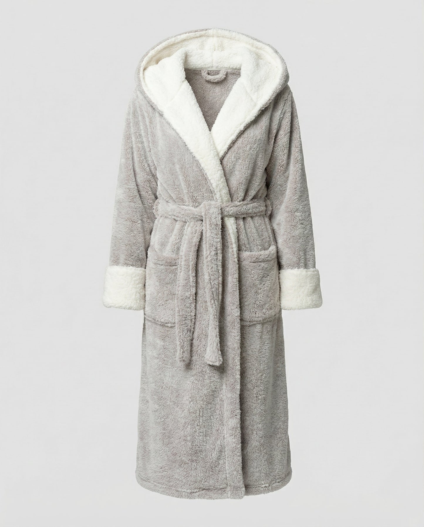 Damen Fleece Morgenmantel Weich Kuschelig Grau