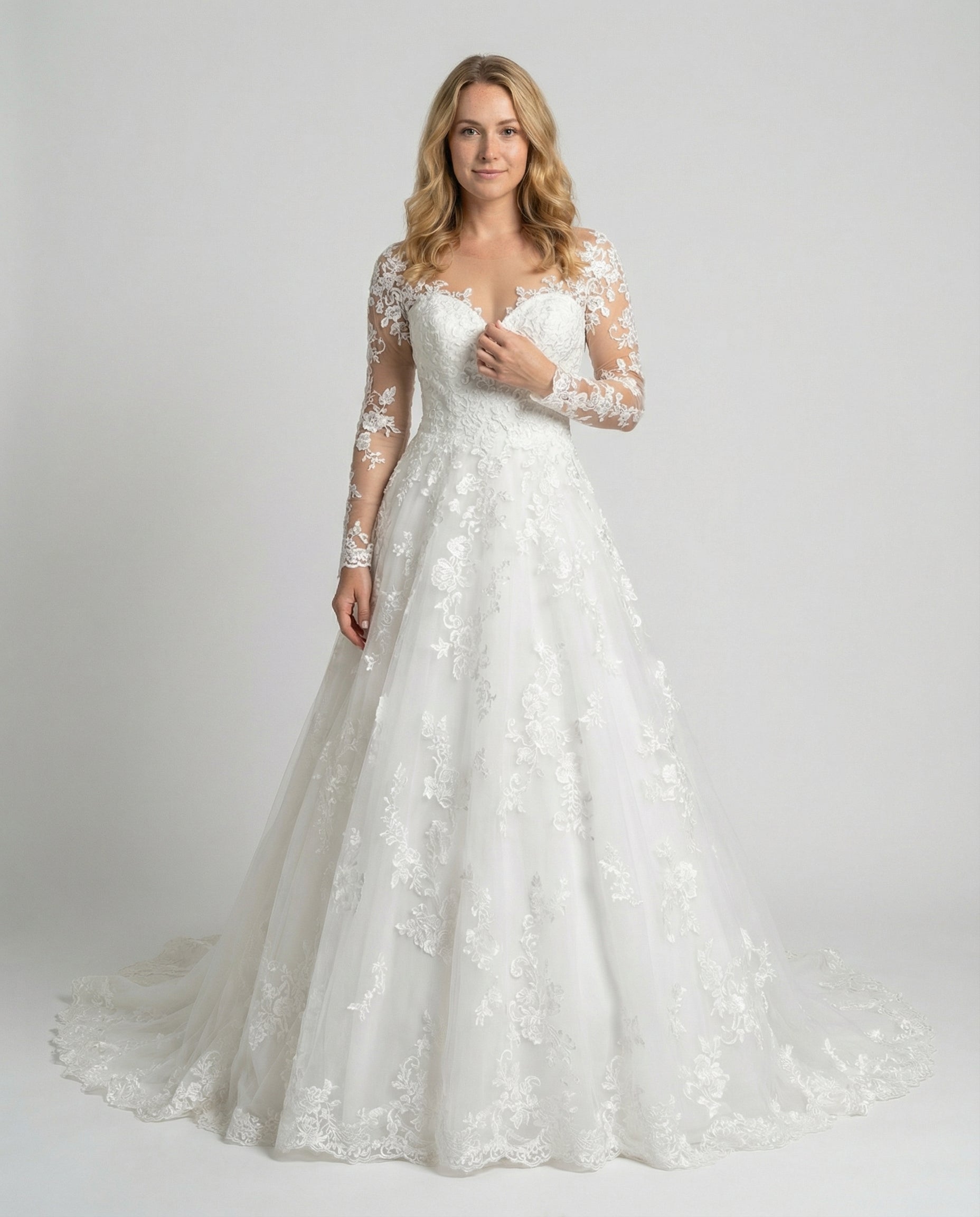 Damen Hochzeitskleid aus Spitze Weiß - Norvielle