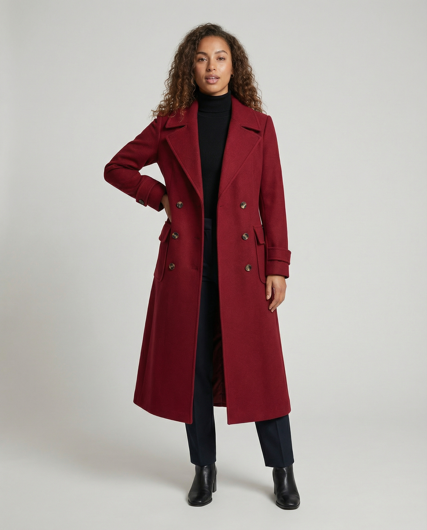 Eleganter Damen Wollmantel Doppelreihig Schwarz - Norvielle