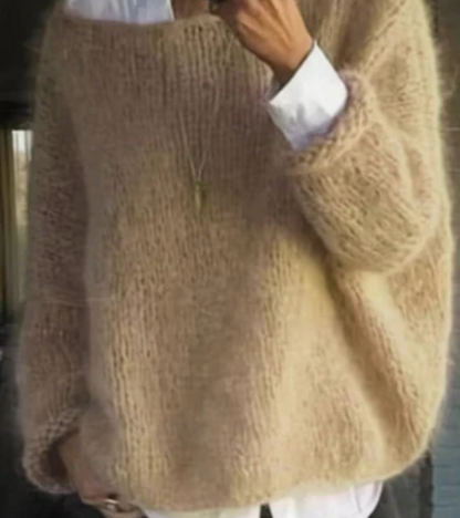 Damen Oversize Strickpullover Lang