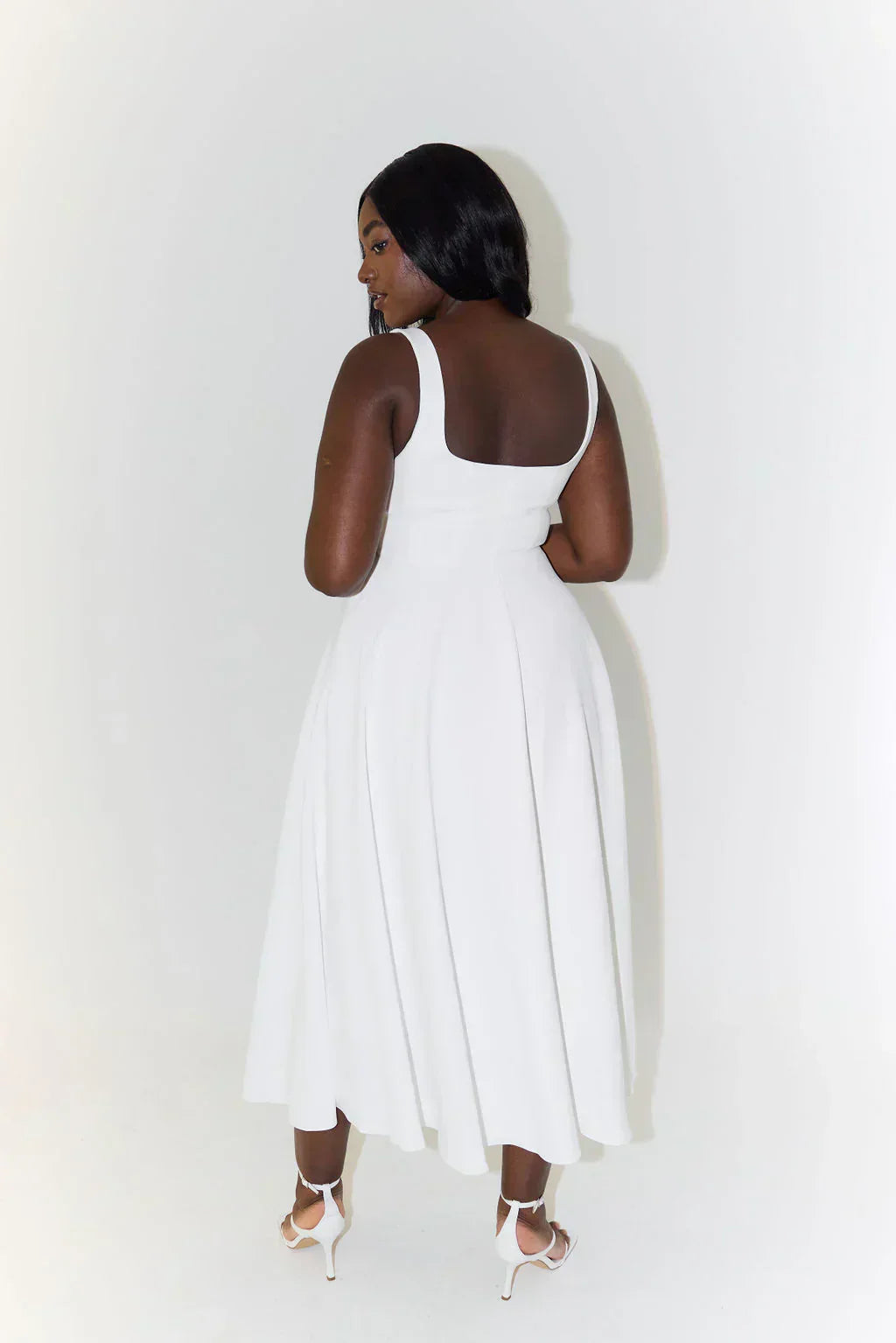 Midi-Kleid Damen Hochtailliert Quadrat-Ausschnitt