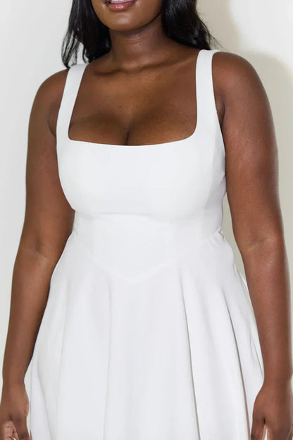 Midi-Kleid Damen Hochtailliert Quadrat-Ausschnitt