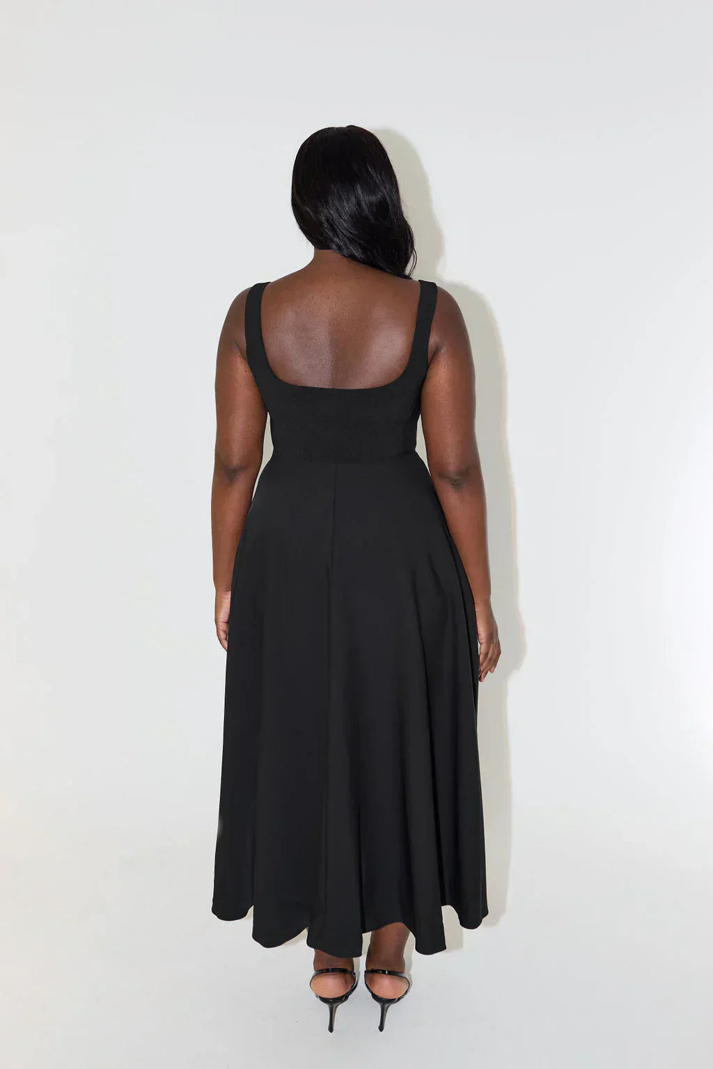 Midi-Kleid Damen Hochtailliert Quadrat-Ausschnitt