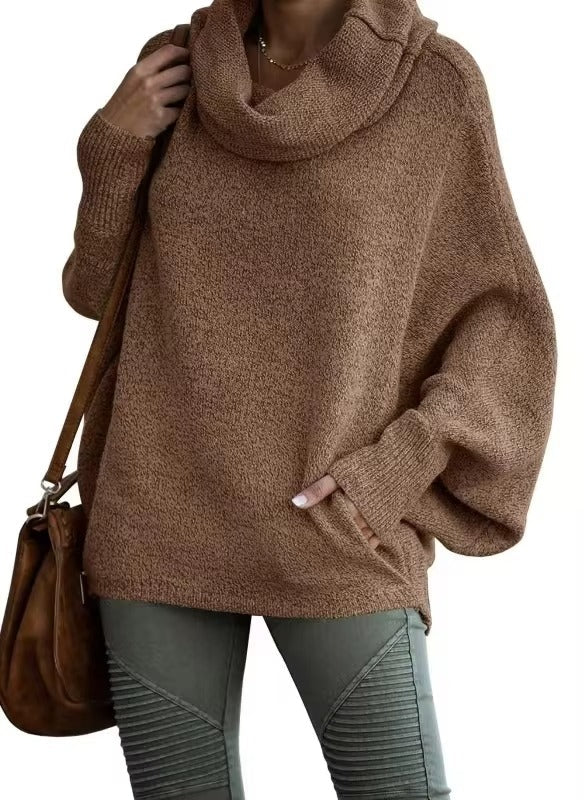 Damen Oversize Pullover Fledermausärmel Strukturierter Stoff Winter