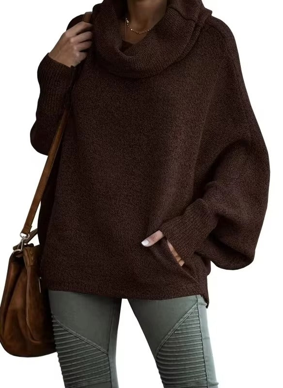 Damen Oversize Pullover Fledermausärmel Strukturierter Stoff Winter