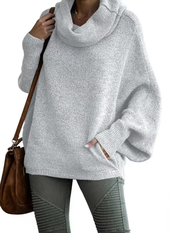 Damen Oversize Pullover Fledermausärmel Strukturierter Stoff Winter