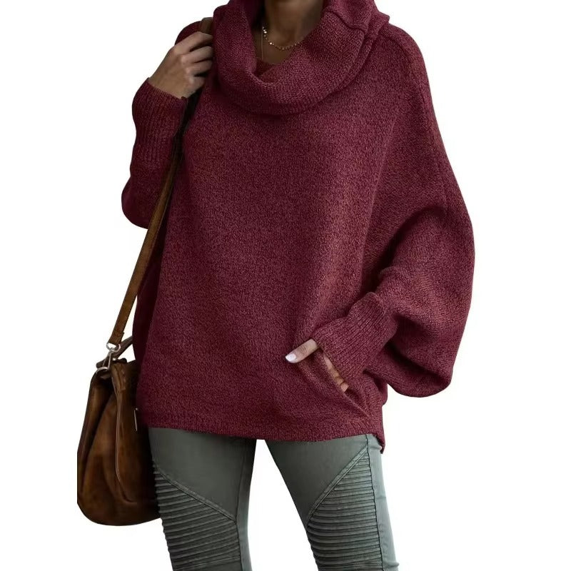 Damen Oversize Pullover Fledermausärmel Strukturierter Stoff Winter