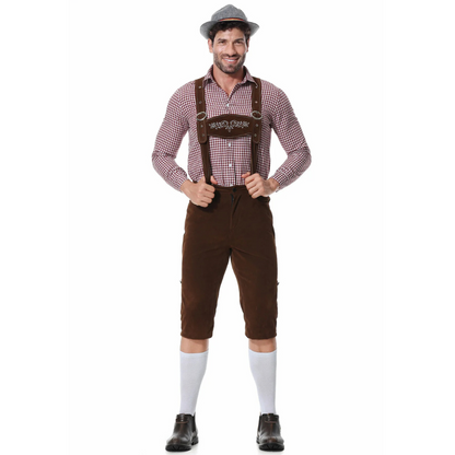 Herren Oktoberfest Outfit Lederhosen Hut Hemd Braun - Norvielle