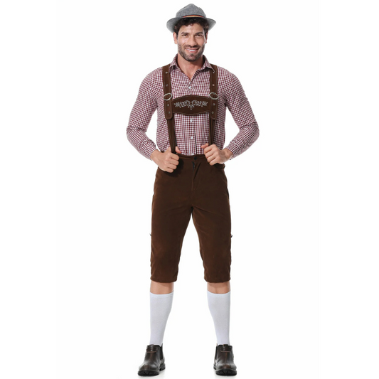 Herren Oktoberfest Outfit Lederhosen Hut Hemd Braun - Norvielle