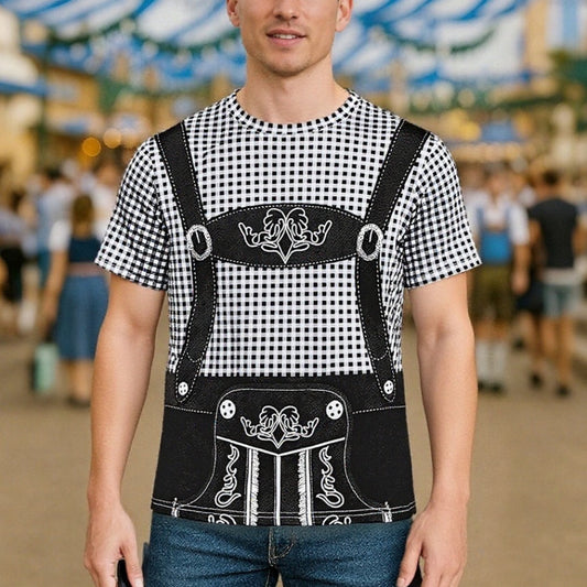 Herren Oktoberfest T-Shirt Lederhosen-Design Bierfest Weiss - Norvielle