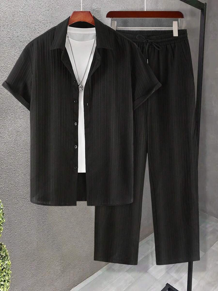 Herren Anzug Set Plissee Hemd Lange Hose