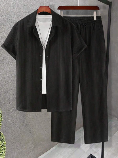 Herren Anzug Set Plissee Hemd Lange Hose