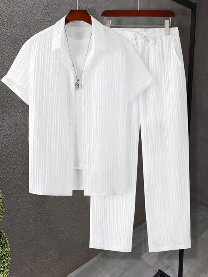 Herren Anzug Set Plissee Hemd Lange Hose
