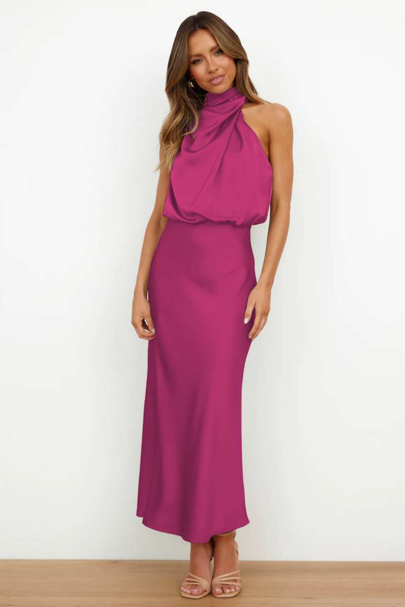 Elianna Damen Midi-Kleid Asymmetrisches Dekolleté
