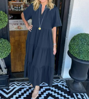 Damen Maxi Kleid V-Ausschnitt Luftig Sommerlich