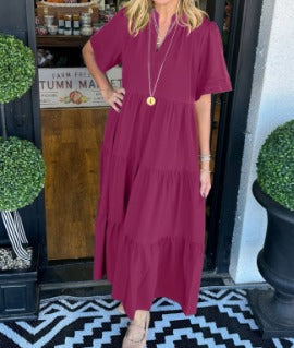 Damen Maxi Kleid V-Ausschnitt Luftig Sommerlich