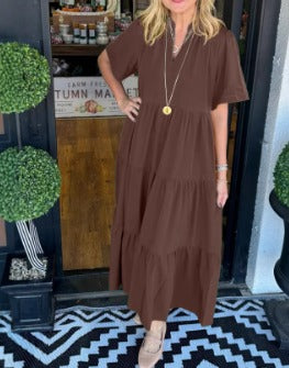 Damen Maxi Kleid V-Ausschnitt Luftig Sommerlich