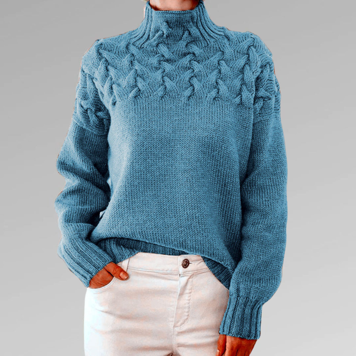 Norvielle Damen Rollkragenpullover Zopfmuster - Norvielle