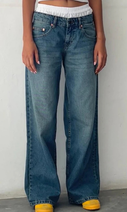 Damen Baggy Jeans Stretch Lang