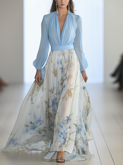 Norvielle Damen Maxikleid Glänzendes Floralmuster