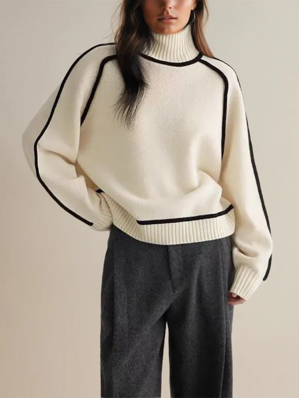 Damen Winter Rollkragenpullover Color Block Design - Norvielle