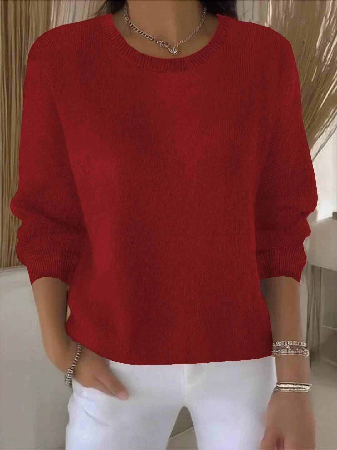 Damen Strickpullover Winter Baumwolle Weich Beige