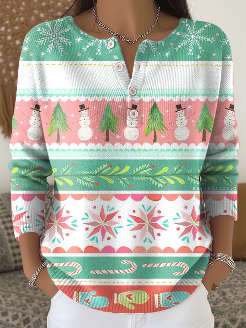 Lotte Damen Weihnachtspullover Schneemann Motiv Weiß - Norvielle