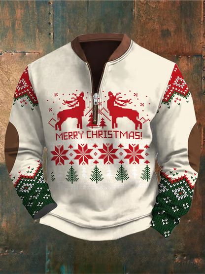 Weiße Weihnachtsstrickjacke mit Rentieren - Norvielle