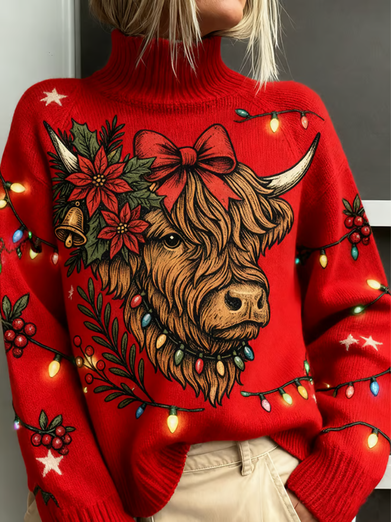 Damen Weihnachtspullover Highlander-Druck - Norvielle