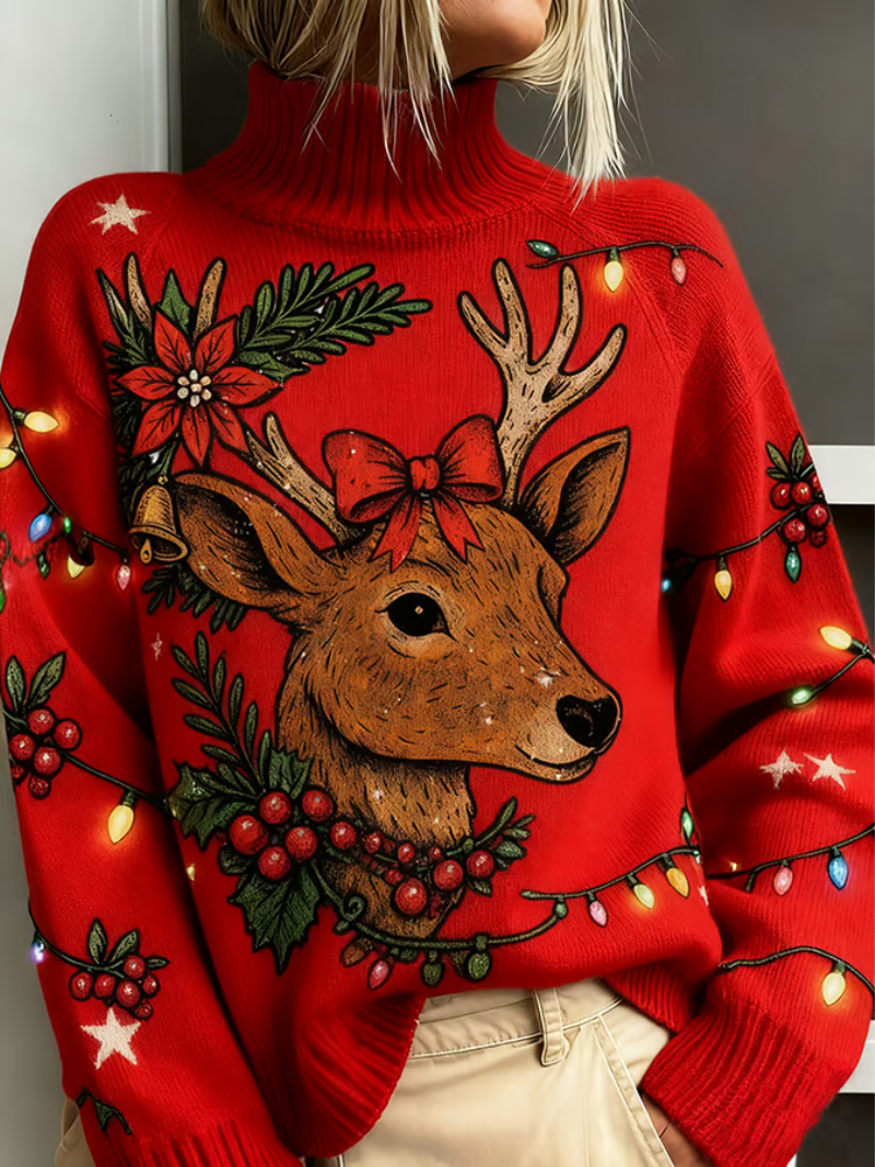 Damen Weihnachtsstrickpullover Rehpunkte - Norvielle