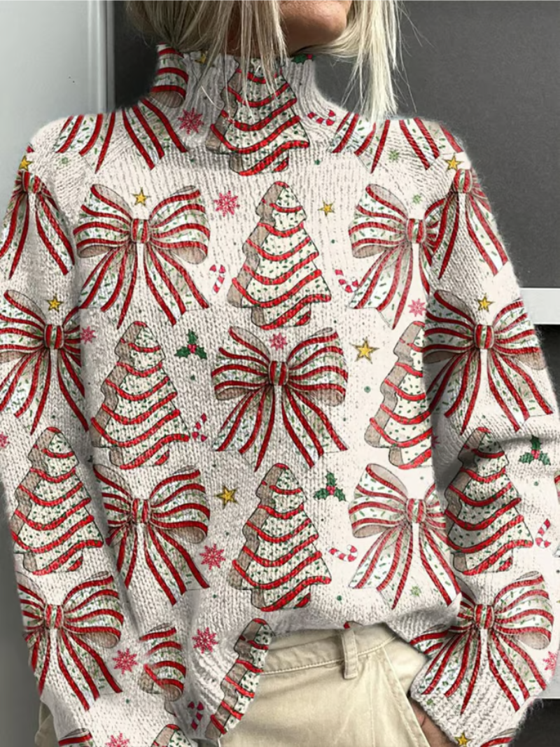 Damen Weihnachtspullover mit Schleifen und Weihnachtsmotiv - Norvielle