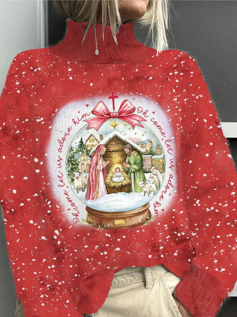 Damen Weihnachtspullover Krippe Motiv Rot - Norvielle