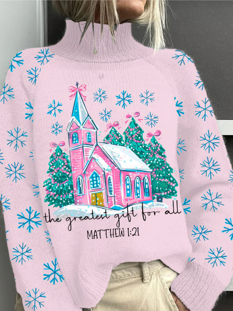 Weihnachtspullover Damen Kirche Schneeflocken - Norvielle