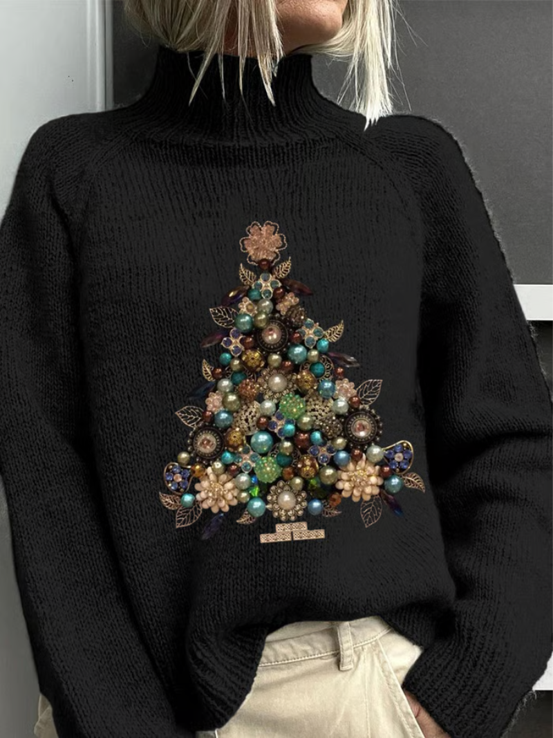 Weihnachtspullover Damen Elegant Weihnachtsbaum Rot - Norvielle