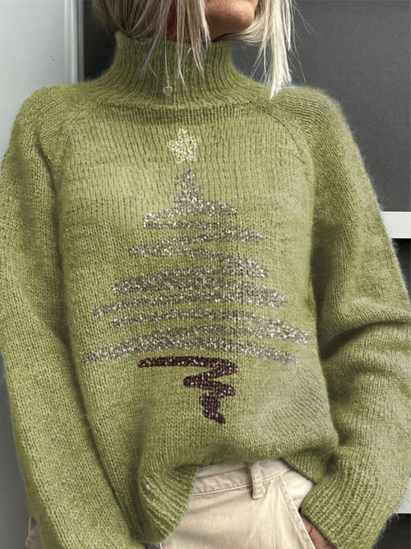 Weihnachtspullover Damen Glitzernder Weihnachtsbaum Rot - Norvielle