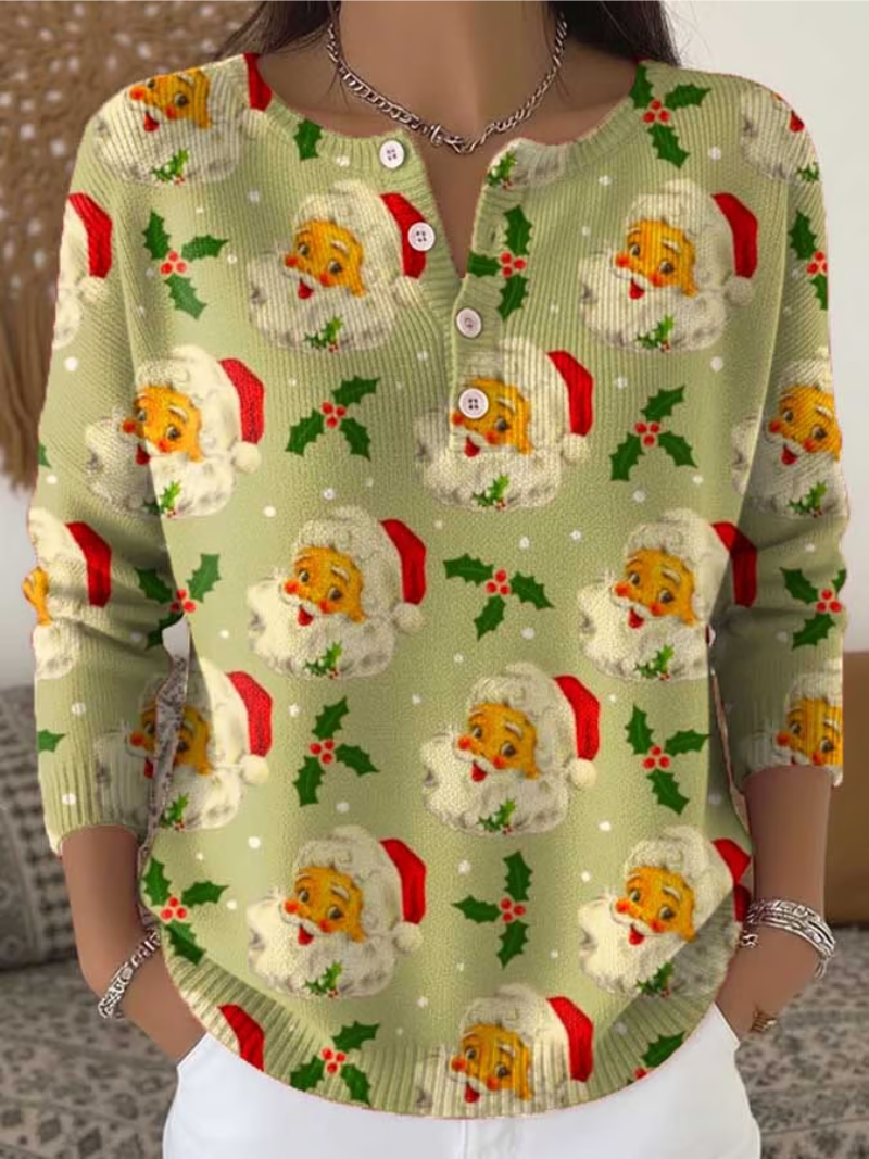 Weihnachtspullover Damen Weihnachtsmann-Print Rot - Norvielle