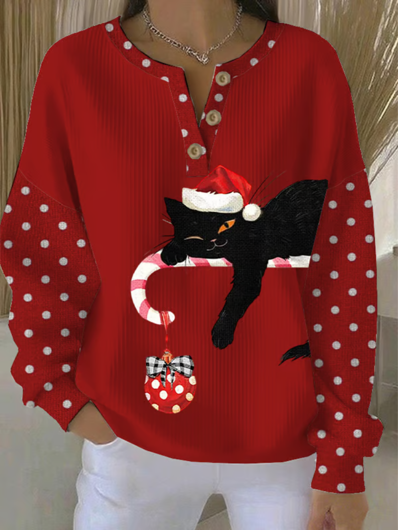 Damen Weihnachtspullover Katzenmotiv - Norvielle