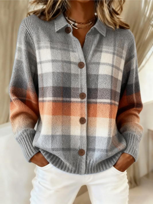 Elena Damen Strickbluse Kariert Pastellfarben - Norvielle