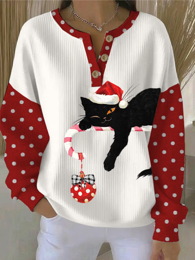 Damen Weihnachtspullover Katzenmotiv