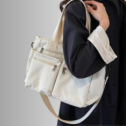 Cord Schultertasche Reißverschluss Taschen