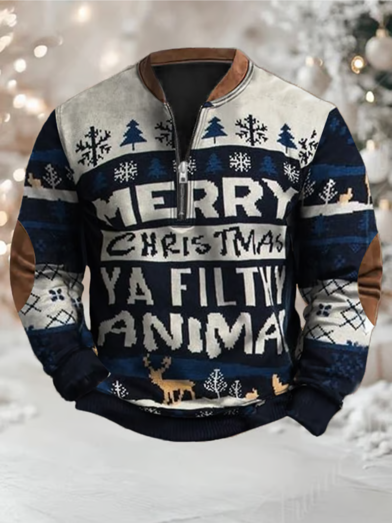 Ralph Herren Weihnachtsstrickpullover Reißverschlusskragen - Norvielle