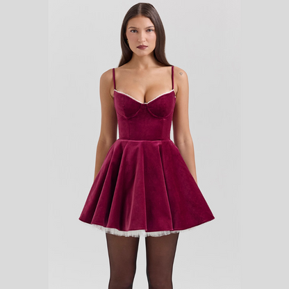 Damen Mini Samtkleid Korsett Look Tüllsaum - Norvielle