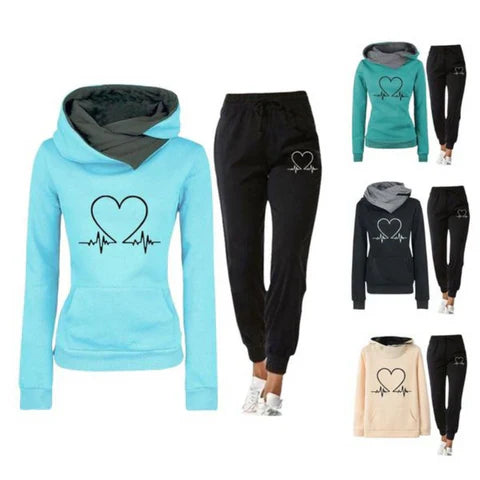 Damen Jogginganzug Warm Herzförmiges Muster
