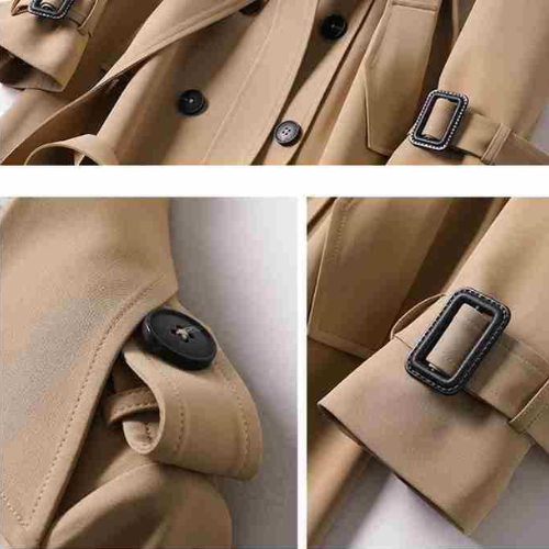 Damen Trenchcoat Baumwollmischung Strukturiert Doppelt geknöpft Mit - Norvielle