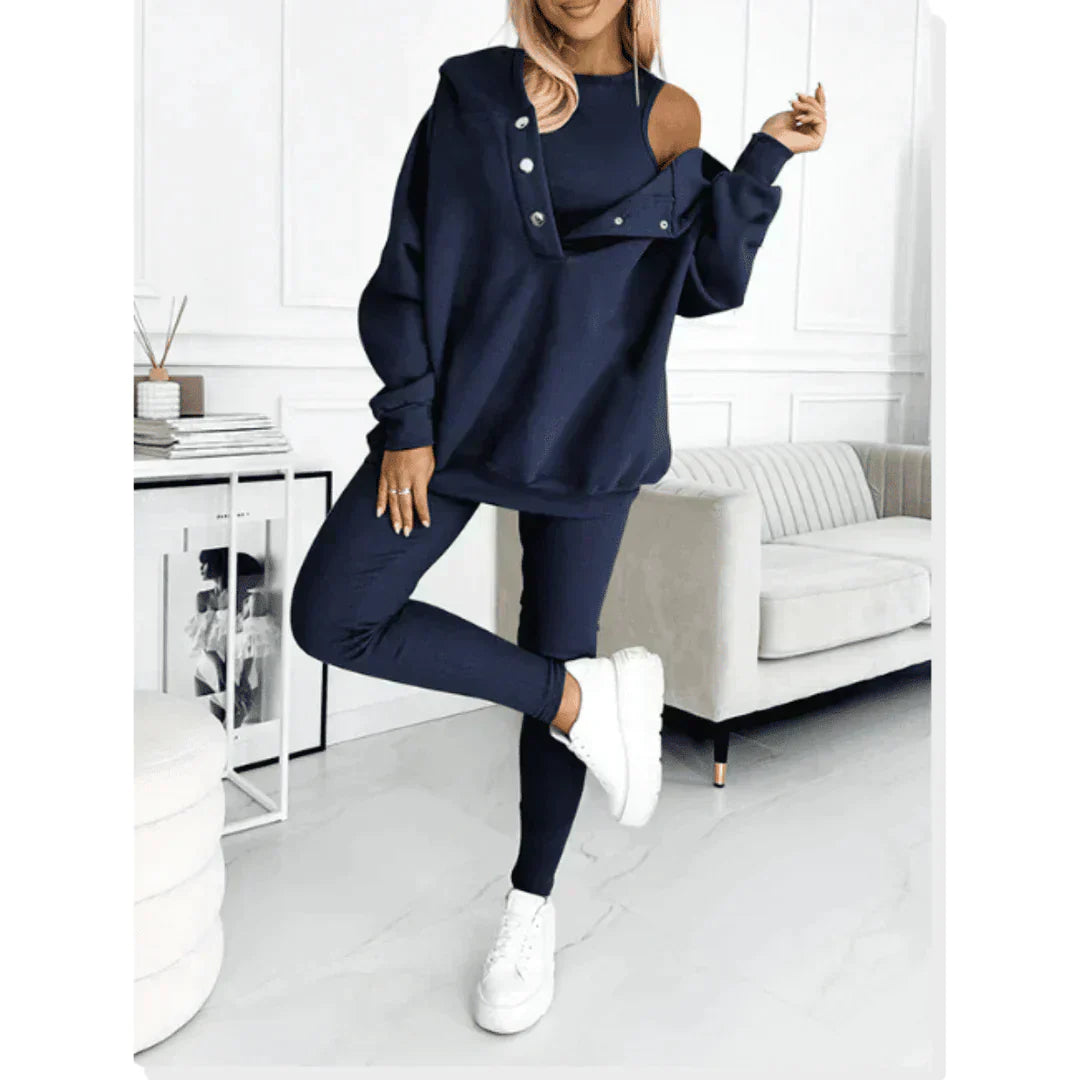 Damen Off-Shoulder Sweatshirt Leggings Set