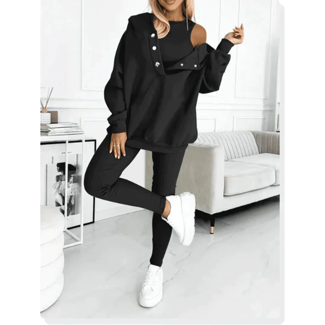 Damen Off-Shoulder Sweatshirt Leggings Set
